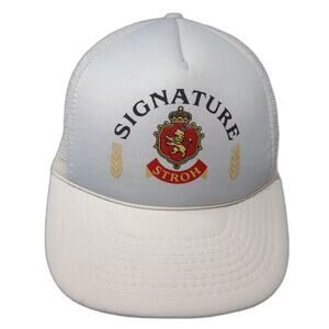 Stroh Signature Beer Trucker Hat White Red OS Snapback Mesh Foam Adjustable